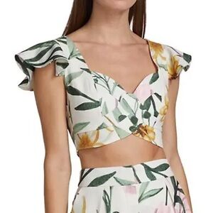 PatBO Floral Crop Top - White, Green, Yellow